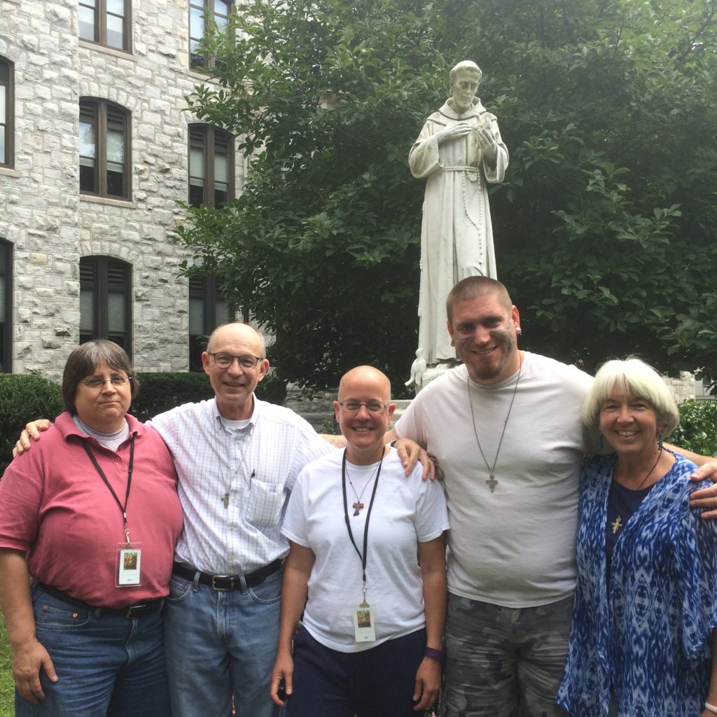 Markie, Louis, Nancy, Elijah & Shoshanah under the watchful eye of Francis at the Franciscan Spiritual Center outside Philadelphia, PA